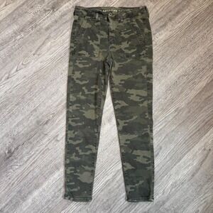 American Eagle Hi-Rise Jegging Crop Camo Pants Green Next Level Stretch Size 6